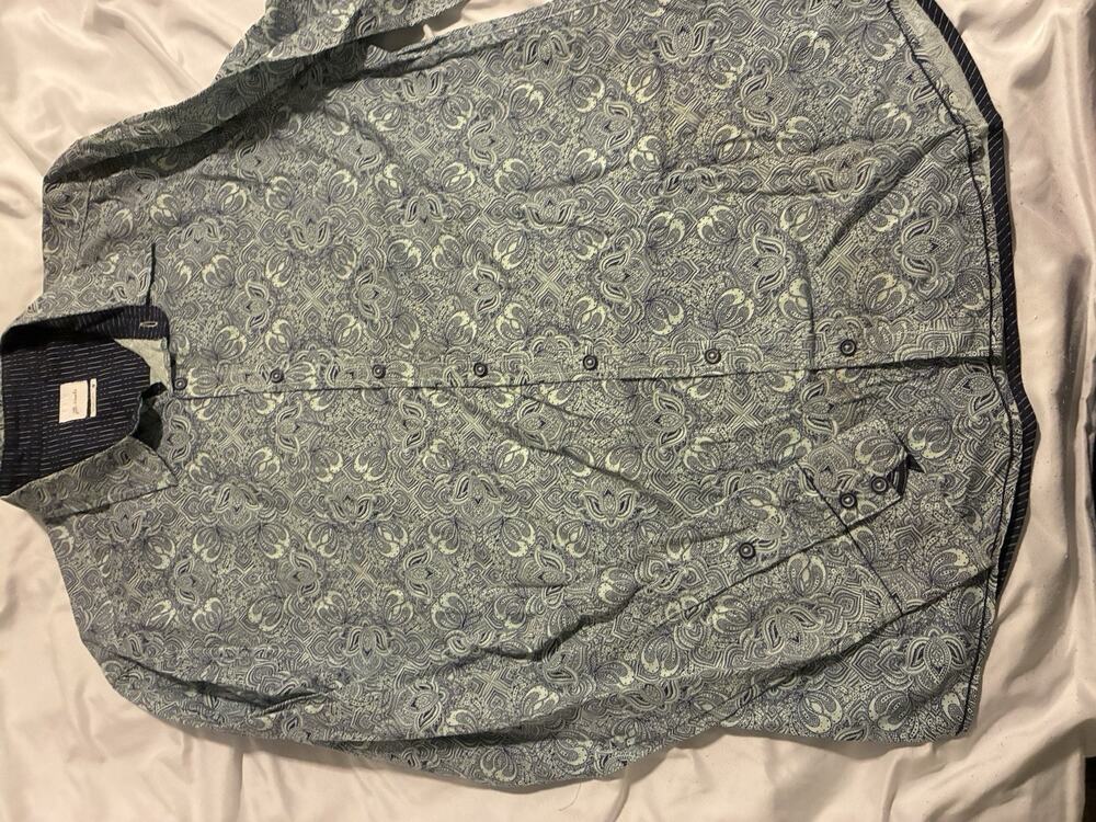 J.B. Holt Mens Shirt Large Long Sleeve Button-Down Teal Kaleidoscopic Paisley